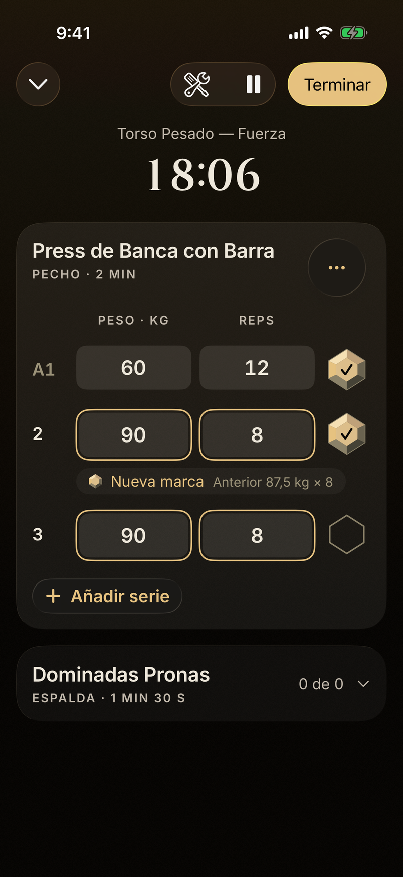 Sesión en curso: la serie 2 supera la marca anterior de 87,5 kg × 8.
